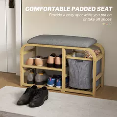 HOMCOM Bamboo Shoe Rack Bench with Padded Seat - Nature Wood Finish - 4