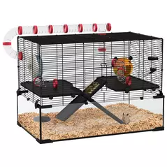 PawHut Gerbil Cage, Dwarf Hamster Cage, with Deep Glass Bottom, Tunnels, Ramps, Hut, Exercise Wheel, 78.5 x 48.5 x 57cm - 1