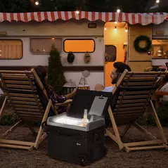 Outsunny 50L Car Refrigerator, Portable Compressor Cooler Box, Fridge Freezer w/ Inner LED Light, Foldable Handles, Cup Holders, 12/24V DC and 110-240V AC for Campervan RV Boat Travel Down to -20℃ - 2