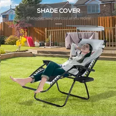 Outsunny Zero Gravity Lounger Chair, Folding Reclining Patio Chair with Shade Cover, Padded Seat, Cup Holder, Soft Cushion and Headrest for Poolside, Camping, Grey - 6