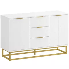 HOMCOM Sideboard with 3 Drawers and Adjustable Shelves for Living Room - White - 1