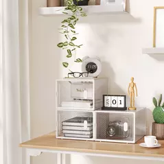 HOMCOM 8PCS Clear Shoe Box, Plastic Stackable Shoe Storage Box for UK/EU Size up to 12/46 with Magnetic Door for Women/Men, 28 x 36 x 21 cm - 8