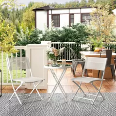 Outsunny 3 Pieces Outdoor Bistro Set, Glass Top Outdoor Table and 2 Folding Chairs with Protecting Feet, White - 2