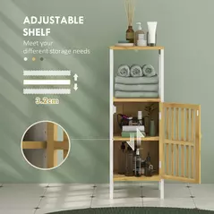 HOMCOM Bamboo-Blend Retro Cut-Out Bathroom Storage Unit, with Cupboard - 6