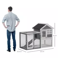 PawHut 2 Tier Wooden Guinea Pigs Hutches Guinea Pig Cage Rabbit Cage Pull Out Tray W/ Ramp 122 x 62.6 x 92 cm - 3