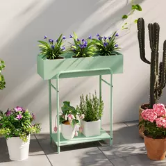 Outsunny 2 Tier Plant Stand, Metal Plant Rack Shelf with Drain Holes, Floor-standing Flower Pot Stand for Indoor Outdoor Garden Patio Balcony Living Room, Green - 8