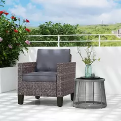 Outsunny Single Rattan Armchair, with Cushions - Mixed Grey - 2