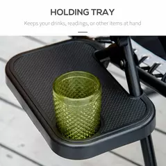 Outsunny Zero Gravity Lounger Chair, Folding Reclining Patio Chair with Shade Cover, Padded Seat, Cup Holder, Soft Cushion and Headrest for Poolside, Camping, Grey - 5