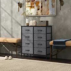 HOMCOM Fabric Chest of Drawers, Industrial Bedroom Dresser with 8 Fabric Drawers, Steel Frame and Wooden Top for Nursery, Living Room, Hallway, Black - 9