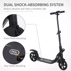 HOMCOM Folding Kick Scooter Hight-Adjustable Urban Scooter w/ Rear Brake, Double Shock Absorption System & 2 Big Wheels, For 14+ Teens Adult, Black - 7