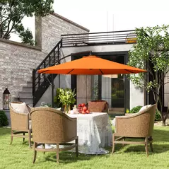 Outsunny 3m Garden Banana Parasol with Cross Base for Garden Family Use, Orange - 2
