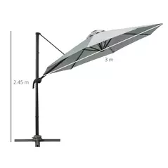 Outsunny 3(m) LED Cantilever Parasol Garden Sun Umbrella w/ Cross Base and Solar Lights Grey - 3