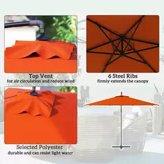 Outsunny 3(m) Cantilever Overhanging Parasol, with Cross Base - Orange - 5