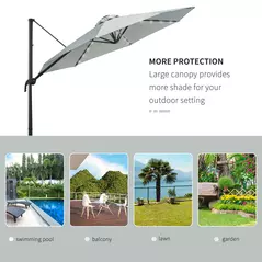Outsunny 3(m) LED Cantilever Parasol Garden Sun Umbrella w/ Cross Base and Solar Lights Grey - 8