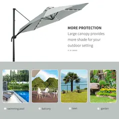 Outsunny 3(m) LED Cantilever Parasol Garden Sun Umbrella w/ Cross Base and Solar Lights Grey - 8