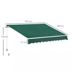 Outsunny Awning Canopy Manual Retractable Porch Sun Shade Shelter 3 x 2m Green - 3