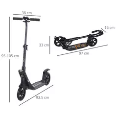HOMCOM Folding Kick Scooter Hight-Adjustable Urban Scooter w/ Rear Brake, Double Shock Absorption System & 2 Big Wheels, For 14+ Teens Adult, Black - 3