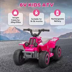 AIYAPLAY 6V Electric Quad Bike for Kids, Ride On ATV w/ Forward/Reverse, Headlights, for Ages 18-36 Months, Pink - 7