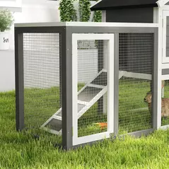 PawHut Rabbit Hutch Outdoor Wooden Guinea Pig Hutch Rabbit Run Bunny Cage Small Animal House Pull-Out Tray, Grey, 124 x 63 x 93 cm - 8
