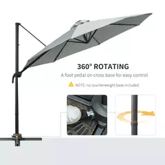 Outsunny 3(m) LED Cantilever Parasol Garden Sun Umbrella w/ Cross Base and Solar Lights Grey - 5