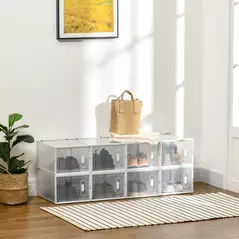 HOMCOM 8PCS Clear Shoe Box, Plastic Stackable Shoe Storage Box for UK/EU Size up to 12/46 with Magnetic Door for Women/Men, 28 x 36 x 21 cm - 2