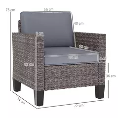 Outsunny Single Rattan Armchair, with Cushions - Mixed Grey - 3