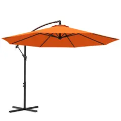 Outsunny 3m Garden Banana Parasol with Cross Base for Garden Family Use, Orange - 1