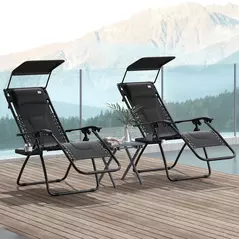 Outsunny Zero Gravity Lounger Chair Set of 2, Folding Reclining Patio Chair with Shade Cover, Padded Seat, Cup Holder, Soft Cushion and Headrest for Poolside, Camping, Black - 2