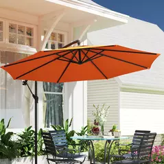 Outsunny 3m Garden Banana Parasol with Cross Base for Garden Family Use, Orange - 7