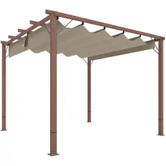 Outsunny 3 x 3 m Retractable Roof Pergola - Natural Wood Finish - 1