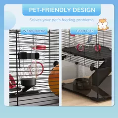 PawHut Gerbil Cage, Dwarf Hamster Cage, with Deep Glass Bottom, Tunnels, Ramps, Hut, Exercise Wheel, 78.5 x 48.5 x 57cm - 7