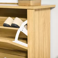 HOMCOM Narrow Shoe Cabinet, Space Saving Shoe Storage Cabinet with 2 Flip Drawers and Adjustable Shelves for 6-12 Pairs of Shoes for Hallways and Living Room, Natural Wood Finish - 9