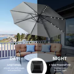 Outsunny 3(m) LED Cantilever Parasol Garden Sun Umbrella w/ Cross Base and Solar Lights Grey - 6
