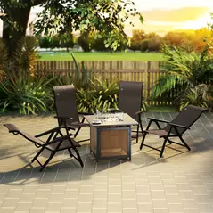 Outsunny Set of Four Folding Garden Chairs, with Seven-Position Adjustable Backs, Dark Brown - 2
