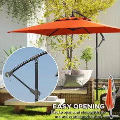 Outsunny 3(m) Cantilever Overhanging Parasol, with Cross Base - Orange - 4