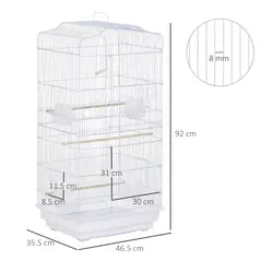 PawHut Large Metal Bird Cage with Perches, Food Bowls, Swing, for Budgies, Parakeets, White - 3