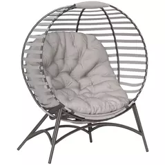 Outsunny Egg Chair with Cushion & Side Pocket - Light Grey - 1