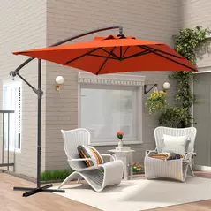 Outsunny 3(m) Cantilever Overhanging Parasol, with Cross Base - Orange - 9