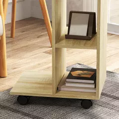 HOMCOM C-Shape End Table Unique Storage Unit w/ 2 Shelves 4 Wheels Freestanding Home Office Furniture Cabinet Square Studio Natural - 9