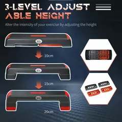 HOMCOM Aerobic Step, 10cm, 15cm & 20cm Height Adjustable Exercise Stepper for Exercise Workout, Nonslip Step Board Great for Home & Office, Grey and Red - 5