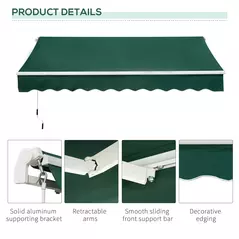 Outsunny Awning Canopy Manual Retractable Porch Sun Shade Shelter 3 x 2m Green - 7