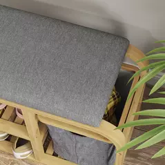 HOMCOM Bamboo Shoe Rack Bench with Padded Seat - Nature Wood Finish - 8