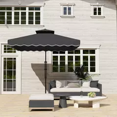 Outsunny 2.5m Cantilever Parasol with Easy Lever, Square Double Top Garden Parasol Umbrella with Ruffles and Cross Base, Overhanging Outdoor Sun Shades, Black - 7