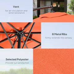 Outsunny 3m Garden Banana Parasol with Cross Base for Garden Family Use, Orange - 6