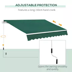 Outsunny Awning Canopy Manual Retractable Porch Sun Shade Shelter 3 x 2m Green - 6