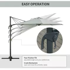 Outsunny 3(m) LED Cantilever Parasol Garden Sun Umbrella w/ Cross Base and Solar Lights Grey - 4