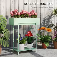 Outsunny 2 Tier Plant Stand, Metal Plant Rack Shelf with Drain Holes, Floor-standing Flower Pot Stand for Indoor Outdoor Garden Patio Balcony Living Room, Green - 6