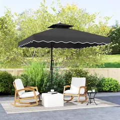 Outsunny 2.5m Cantilever Parasol with Easy Lever, Square Double Top Garden Parasol Umbrella with Ruffles and Cross Base, Overhanging Outdoor Sun Shades, Black - 8