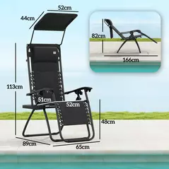 Outsunny Zero Gravity Lounger Chair Set of 2, Folding Reclining Patio Chair with Shade Cover, Padded Seat, Cup Holder, Soft Cushion and Headrest for Poolside, Camping, Black - 3