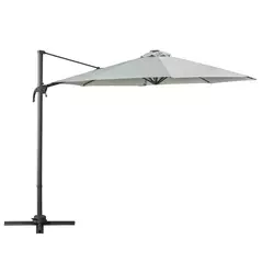 Outsunny 3(m) LED Cantilever Parasol Garden Sun Umbrella w/ Cross Base and Solar Lights Grey - 1